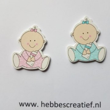 Houten baby fles blauw en roze