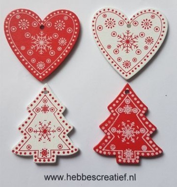 Houten boom en hart rood wit