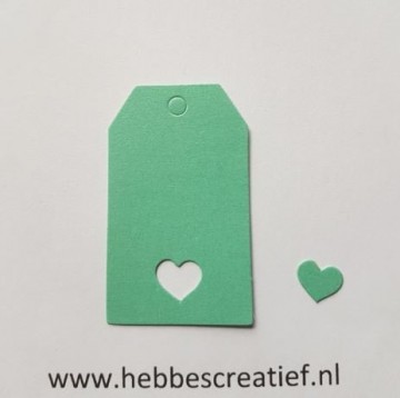 Label blauwgroen met uitgestanst hartje 5x3 cm