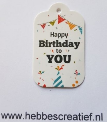 Label happy birthday feesthoed en slingers