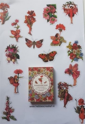 Sticker elf bloem vlinder rood 5