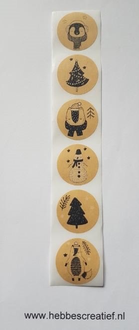Sticker kraft kerst met figuurtjes 25 cm