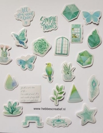 Stickers blauw groen thema dieren plant vormen tekst