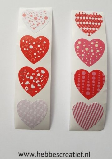 Stickers roze en rode hartjes 8 stuks