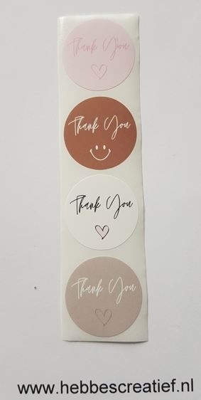 Stickers thank you 4 stuks met hartje en smiley